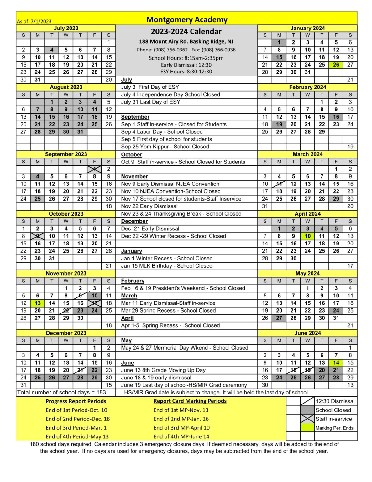 School Calendar Montgomery Academy